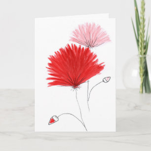 Levendige Rode en Roze Aquarel Bloemige Wenskaart Kaart