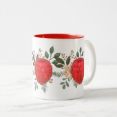Levendige rode framboos met bloemige bladeren tweekleurige koffiemok (Voorkant rechts)