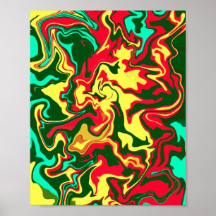 Levendige rode, gele en groene Abstracte kunst Poster