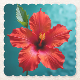 Levendige rode hibiscus in volle glorie kartonnen onderzetters