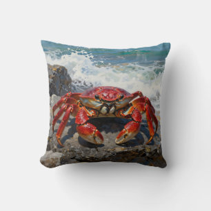 Levendige Rode Krab Oceaan Golven Kussen