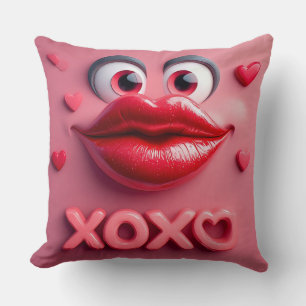 Levendige Rode Lippen Met XOXO-ontwerp Kussen
