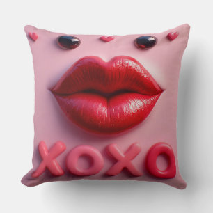 Levendige rode lippen met XOXO-ontwerp Kussen
