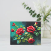 Levendige rode rozen briefkaart (Staand voorkant)