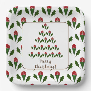 Levendige rode rozen, Holly Christmas Tree & Wish Papieren Bordje