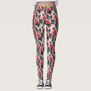 Levendige rode rozen met donkergroene bladeren leggings