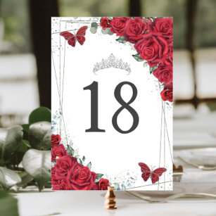 Levendige rode rozen zilveren vlinders verjaardag kaart