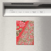 Levendige rode stof met ingewikkelde bloemen en magneet (Insitu (Vaatwasser))