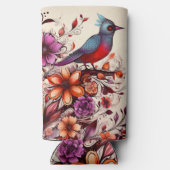 Levendige rode vogel & wilde bloem botanische natu (Achterkant)