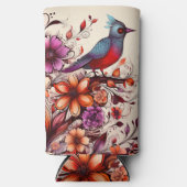 Levendige rode vogel & wilde bloem botanische natu (Voorkant)