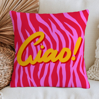 Levendige rood & roze zebraprint patroon Ciao!  Kussen