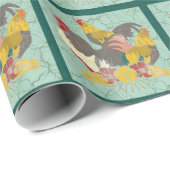 Levendige Rooster Parade: Kleurrijke Kip Cadeaupapier (Rol Hoek)