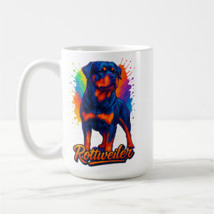 Levendige Rottweiler Pop Art – Krachtige Neon Hond Koffiemok