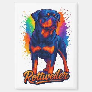Levendige Rottweiler Pop Art – Krachtige Neon Hond Magneet