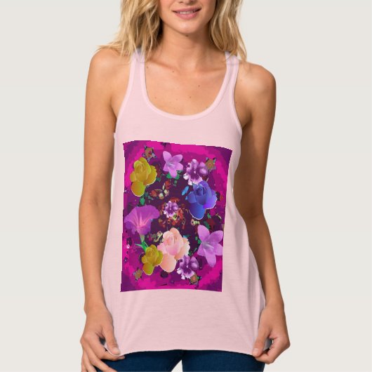 Levendige roze Abstracte bloemige roze racerback t Tanktop (Voorkant)