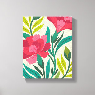 Levendige roze anjers en gebladerte kunst canvas afdruk