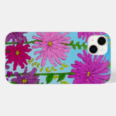 Levendige roze bloem tekening op blauw Case-Mate iPhone case (Achterkant (horizontaal))