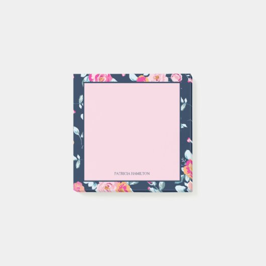 Levendige Roze Bloemige Aangepaste Naam Post-it® Notes (Voorkant)