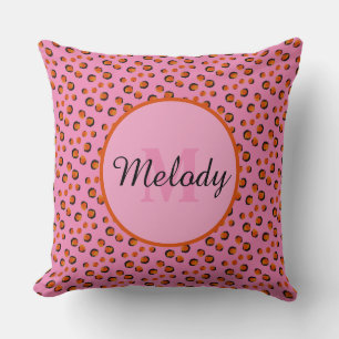 levendige roze cheetah Animal Print Monogram Kussen