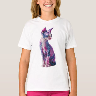Levendige Roze en Blauwe Krullende Vacht Kat Kinde T-shirt