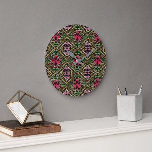Levendige Roze en Groene Abstracte Fabric Art Grote Klok