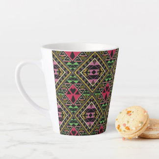 Levendige Roze en Groene Abstracte Fabric Art Latte Mok