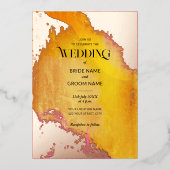 Levendige roze en Oranje textuur bruiloft Folie Uitnodiging (Voorkant)