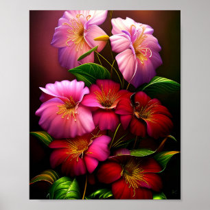 Levendige roze en rode bloesems poster
