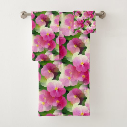 Levendige roze en witte impatiens Vloeiend Patroon Bad Handdoek (Insitu)