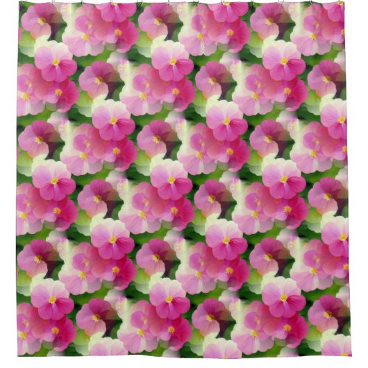 Levendige roze en witte impatiens Vloeiend Patroon Douchegordijn (Voorkant)