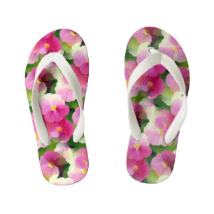 Levendige roze en witte impatiens Vloeiend Patroon Kinder Teenslippers
