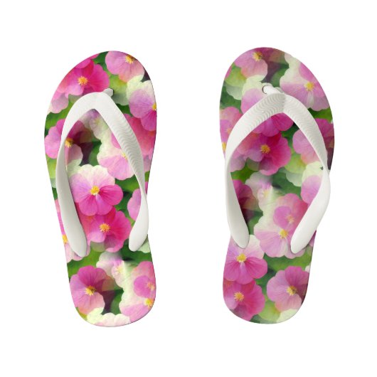 Levendige roze en witte impatiens Vloeiend Patroon Kinder Teenslippers (Voetbed)