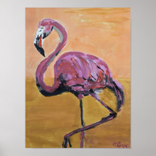 Levendige Roze Flamingo Zonsondergang Poster