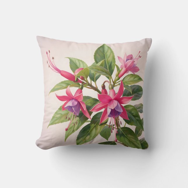 Levendige Roze Fuchsia Bloem Kussen (Voorkant)