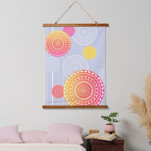 Levendige roze gele willekeurige mandala hangend wandkleed (Slaapkamer)