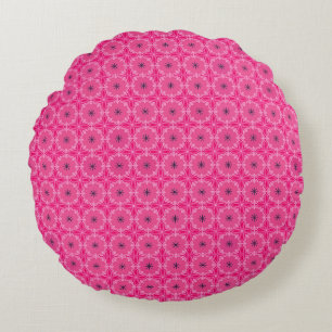 Levendige Roze Geometrische Bloemkruis Patronen Rond Kussen