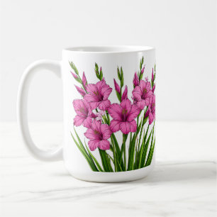 Levendige Roze Gladiolus Boeket Met Groen Blad Koffiemok