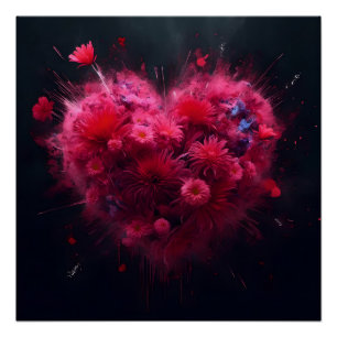 Levendige roze hart burst perfect poster