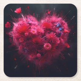 Levendige roze hart burst vierkante kartonnen onderzetter