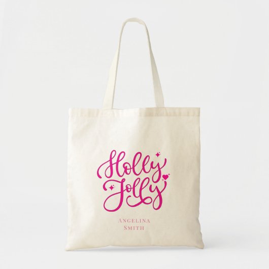 Levendige Roze Holly Jolly Kerstmis Tote Bag (Voorkant)
