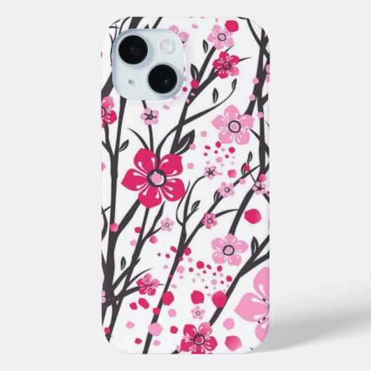 Levendige Roze Kersenbloesemtakken Patroon Telefoo Case-Mate iPhone Case (Achterkant)