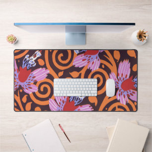 Levendige Roze & Oranje Draaikolk Art Deco Bloem Bureaumat