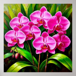 Levendige Roze Orchideeën Tropisch Bloemendecor Poster