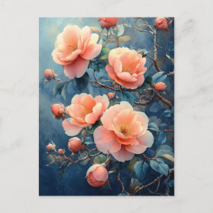 Levendige roze pioenroos bloemen Waterverf Briefkaart