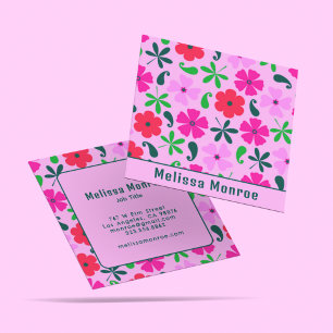 Levendige Roze Retro  Flowers Typografie Vierkante Visitekaartje