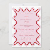 Levendige roze rode golvende grens bruiloft kaart (Voorkant)