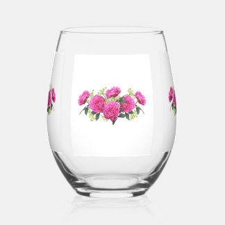 Levendige Roze Roos Boeket Botanische Steelloze Wi Wijnglas Zonder Voet