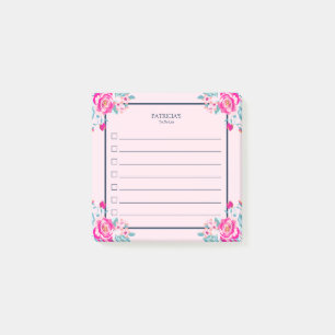 Levendige Roze Rozen Op Blush Aangepaste Naam Post-it® Notes