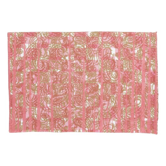 Levendige roze stof met ingewikkelde bloemige vach kussensloop (Voorkant-Links)