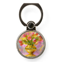 Levendige roze tulpen in gouden vaas